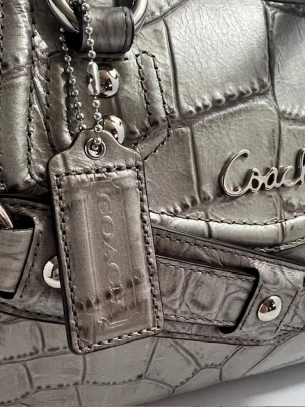 COACH ASHLEY CROC EMBOSSED LEATHER SATCHEL #20346 SILVER